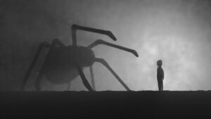 shadowy large spider and a child