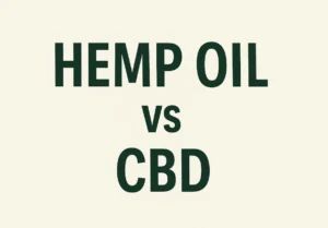 Centered text graphic reading “Hemp Oil vs CBD” on a light cream background.